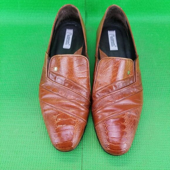 ✅Maseratti Embossed Croc Pattern Brown Leather Loafers Mens 9.5 Slip Dress Shoes main image 10